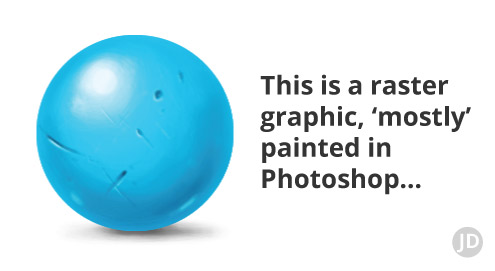 Blue ball painted in Adobe Photoshop